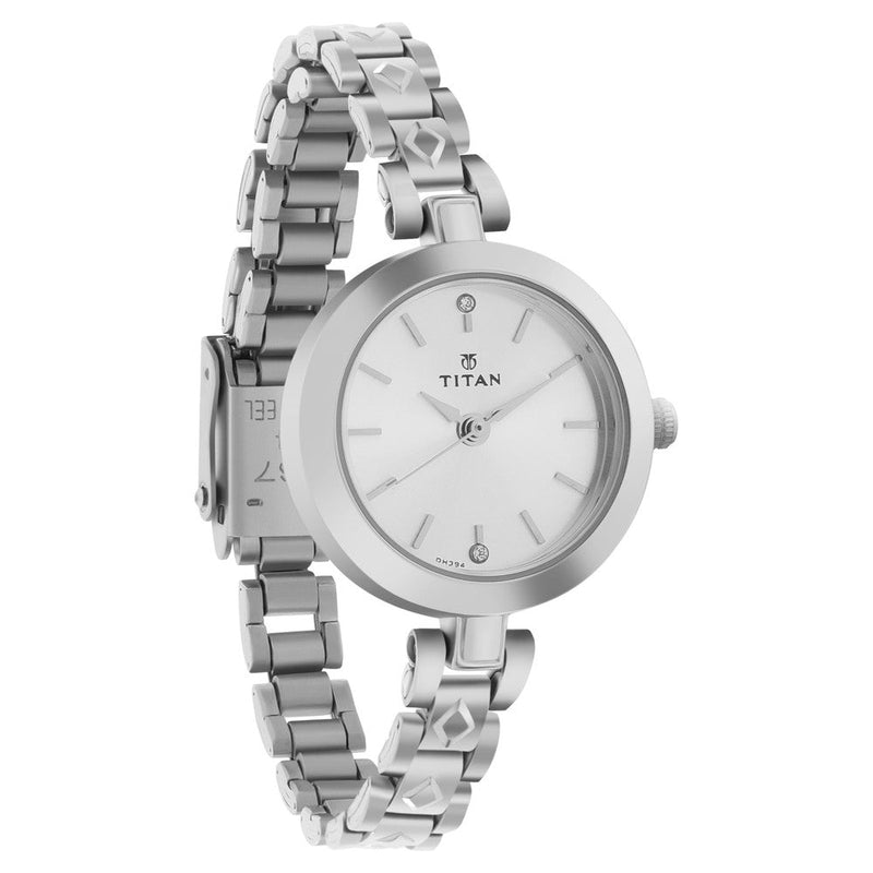 Titan Quartz Analog Silver Dial Stainless Steel Strap Watch for Women