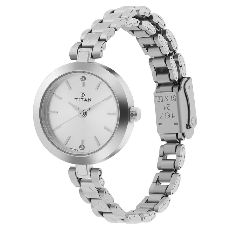 Titan Quartz Analog Silver Dial Stainless Steel Strap Watch for Women