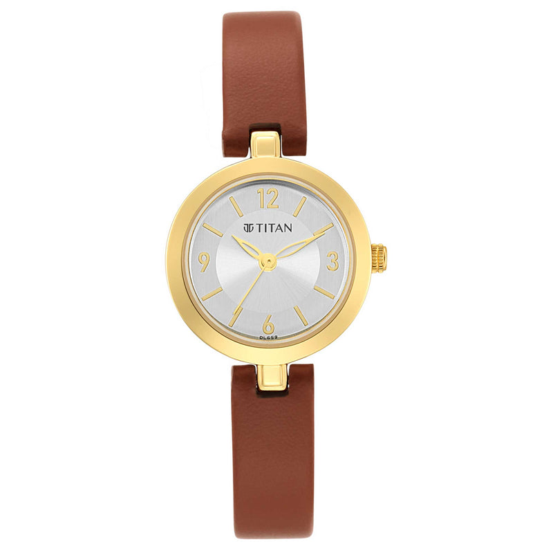 Titan Lagan Silver Dial Analog Leather Strap Watch for Women