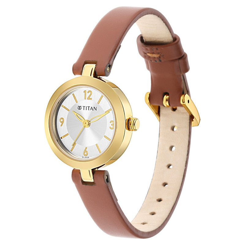 Titan Lagan Silver Dial Analog Leather Strap Watch for Women