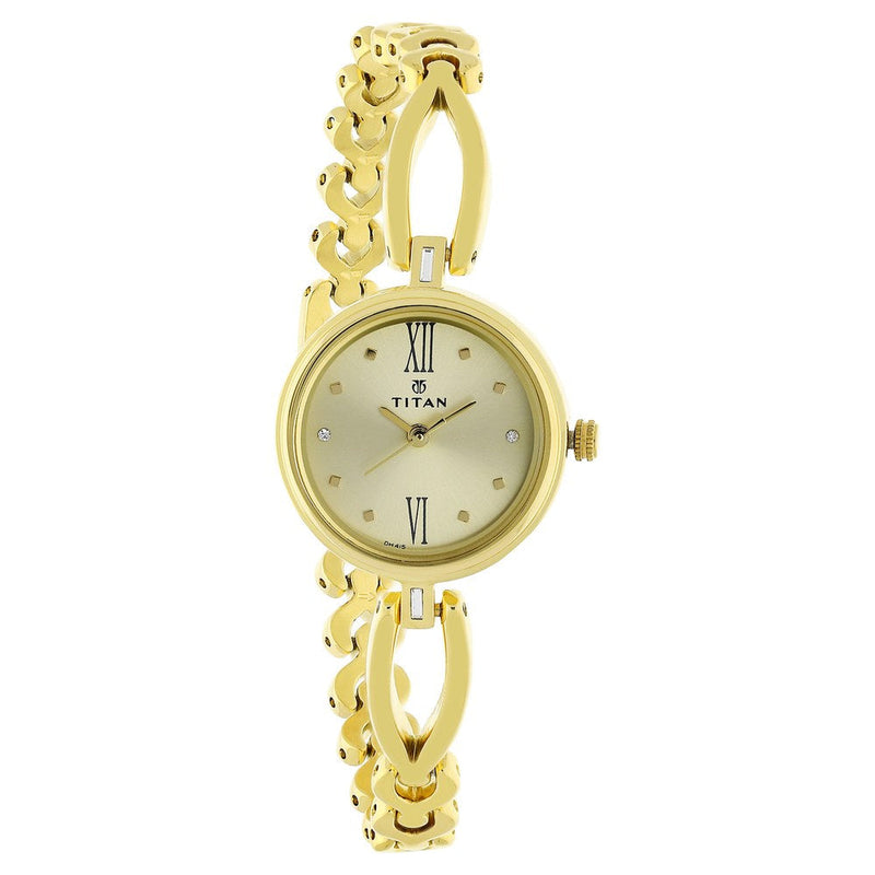 Titan Quartz Analog Champagne Dial Metal Strap Watch for Women