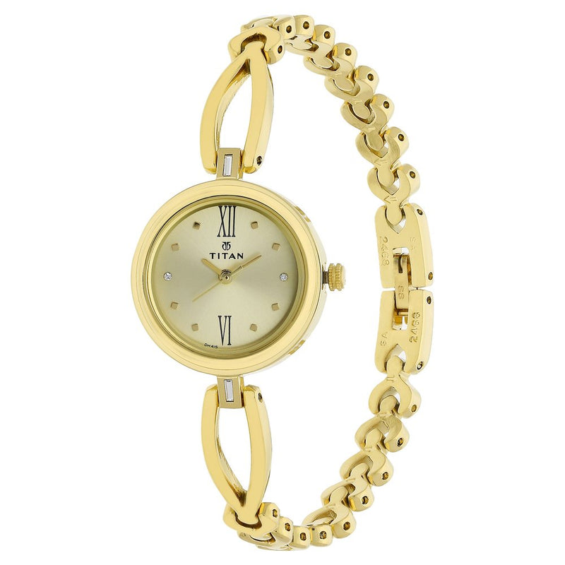 Titan Quartz Analog Champagne Dial Metal Strap Watch for Women