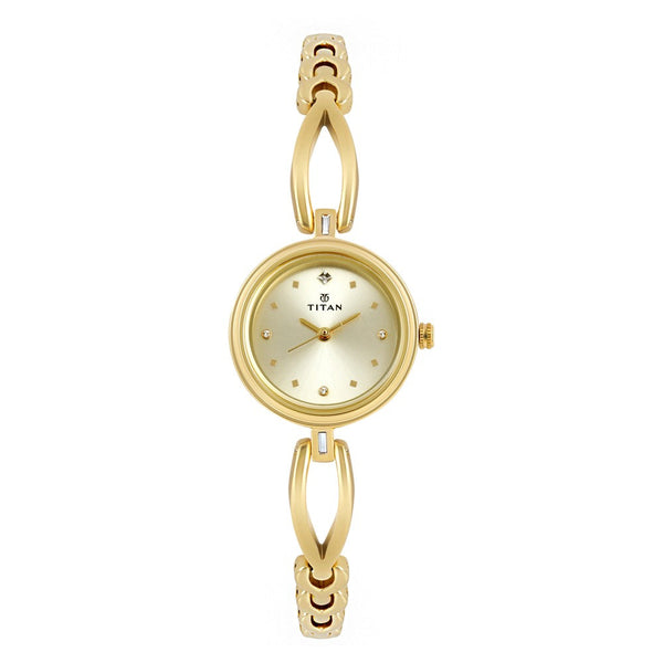 Titan Quartz Analog Champagne Dial Metal Strap Watch for Women