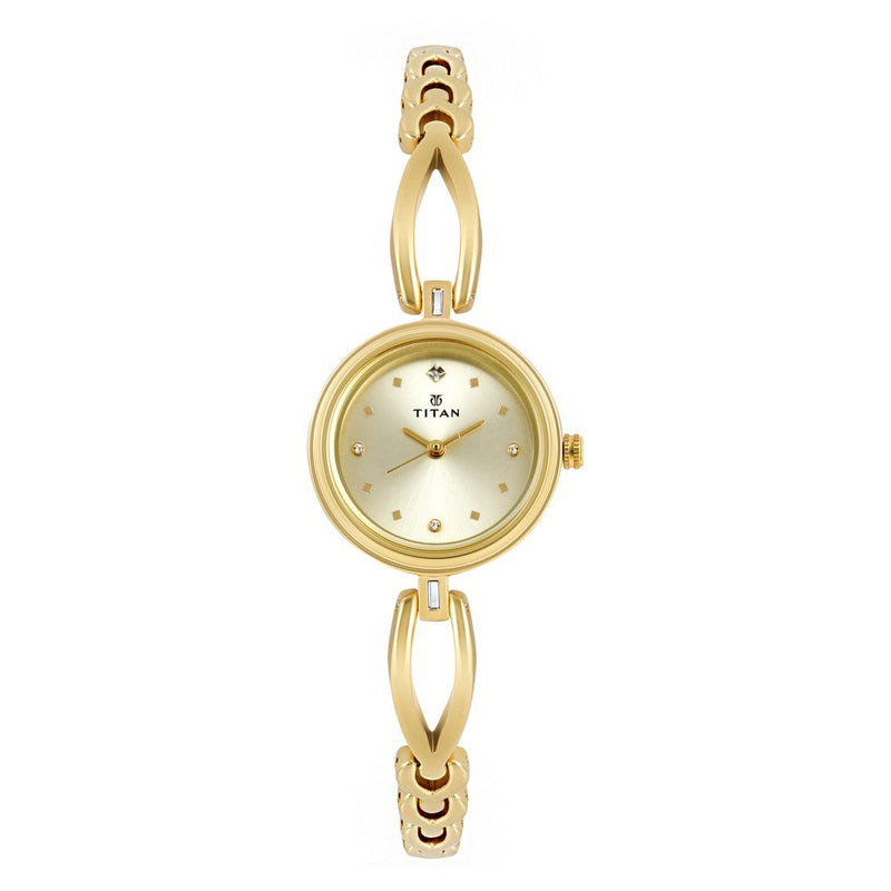 Titan Quartz Analog Champagne Dial Metal Strap Watch for Women