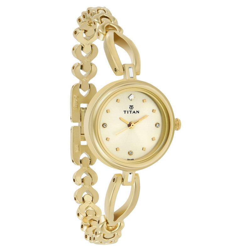 Titan Quartz Analog Champagne Dial Metal Strap Watch for Women