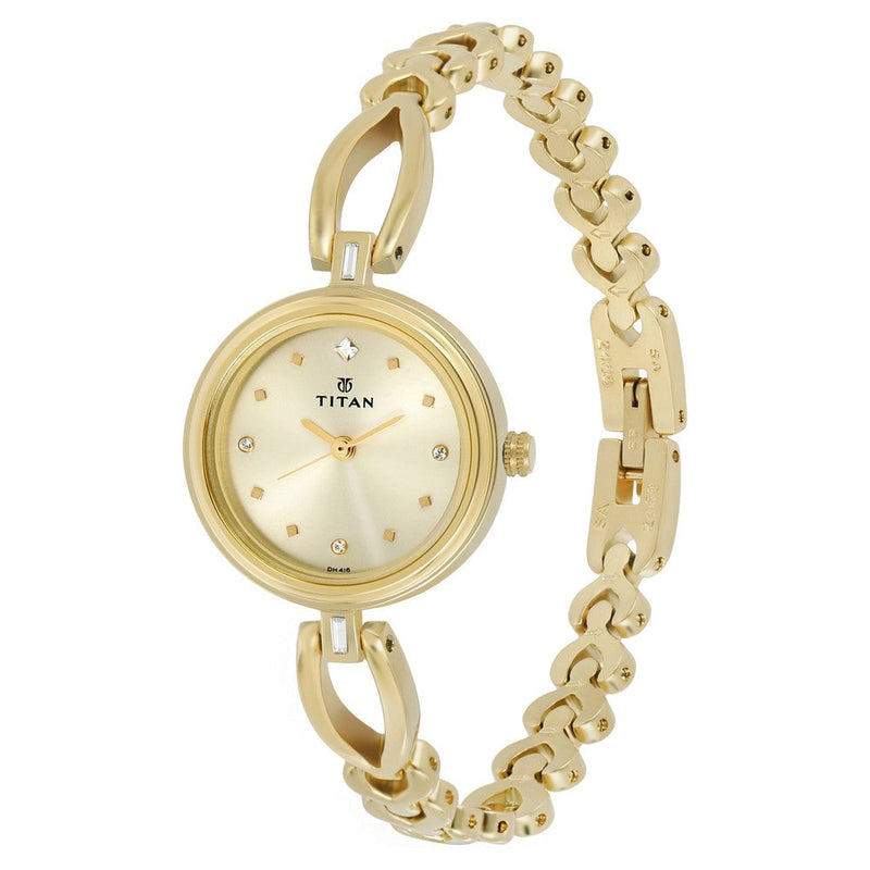 Titan Quartz Analog Champagne Dial Metal Strap Watch for Women