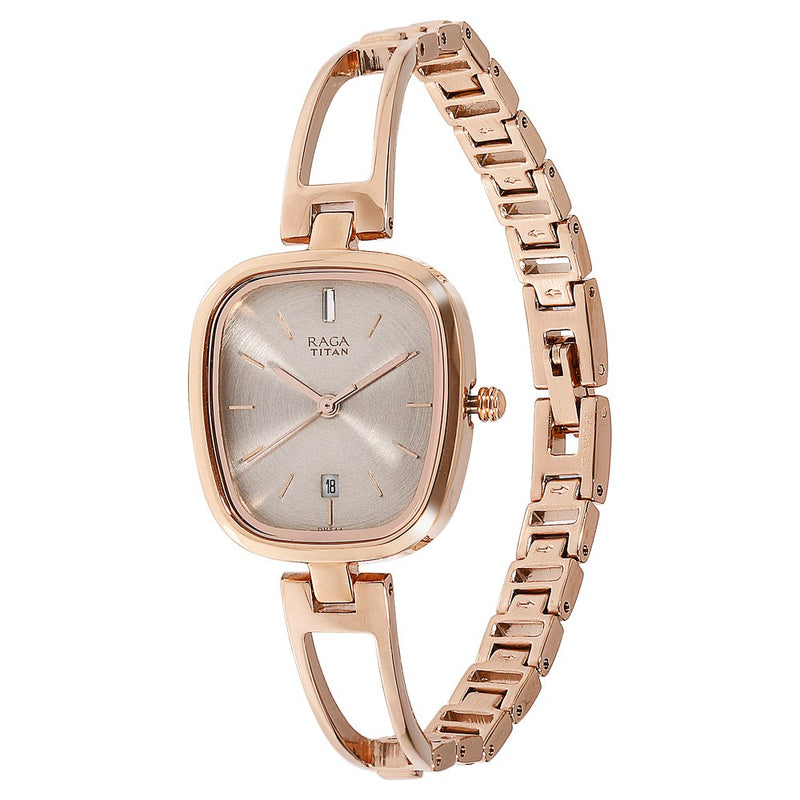 Titan Raga Viva Grey Dial Analog Rose Gold Metal Strap watch for Women