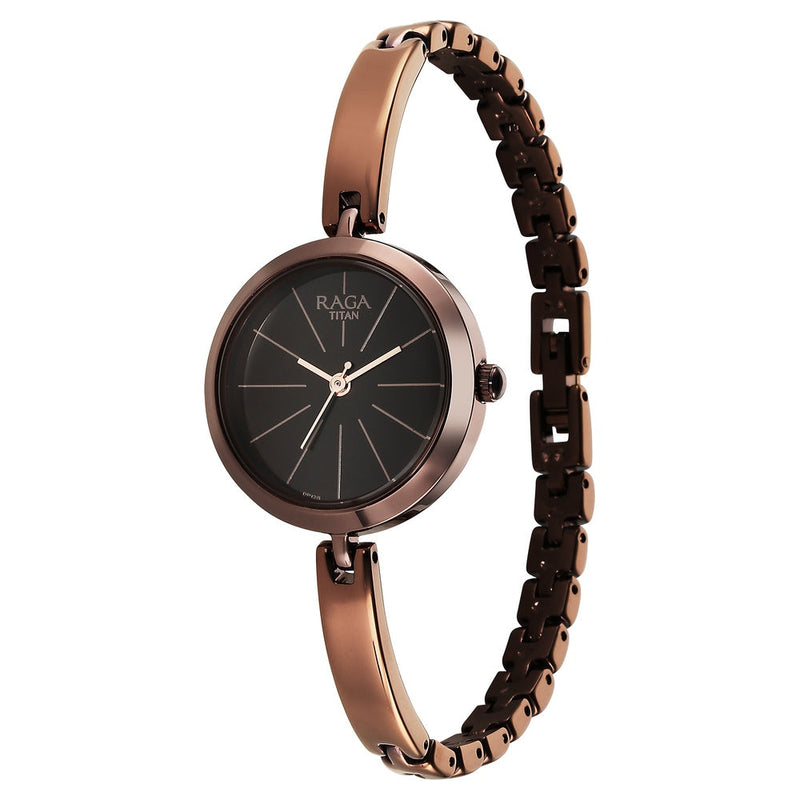 Titan Raga Viva Quartz Analog Brown Dial Brown Metal Strap Watch for Women