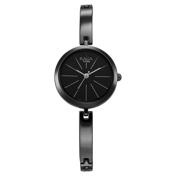 Titan Raga Viva Quartz Analog Black Dial Grey Metal Strap Watch for Women