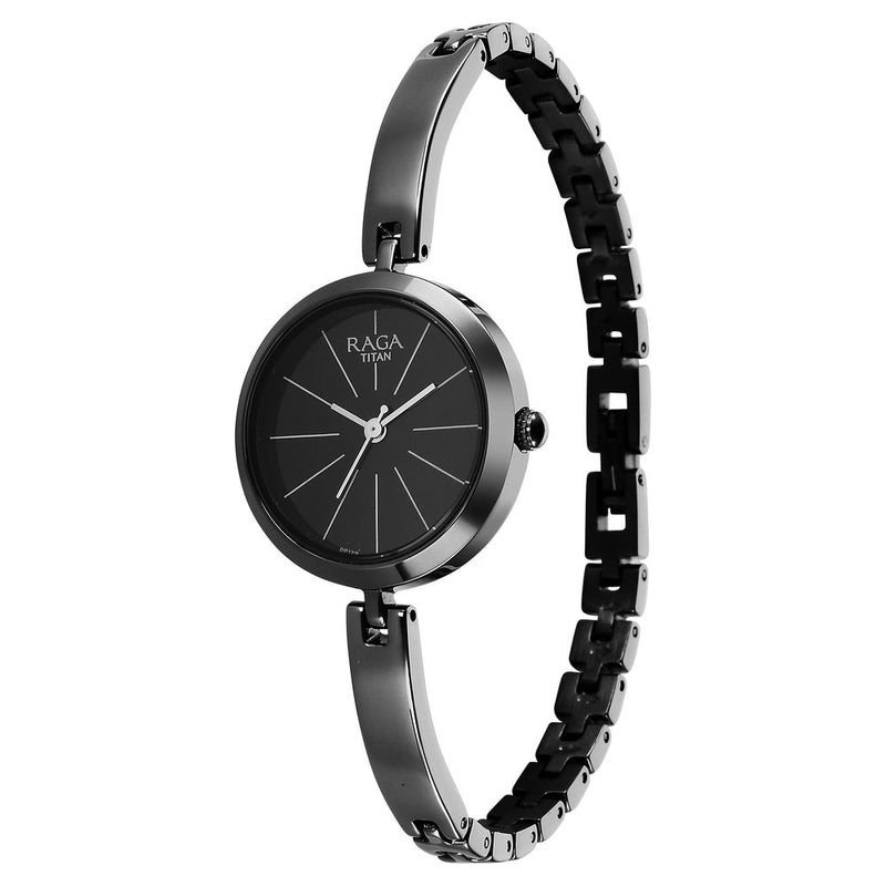 Titan Raga Viva Quartz Analog Black Dial Grey Metal Strap Watch for Women