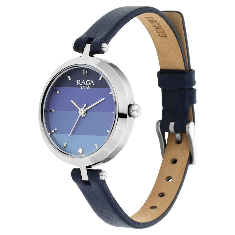 Titan Raga Viva Blue Dial Analog Leather Strap watch for Women