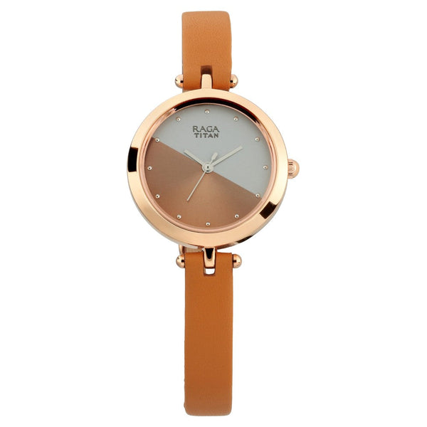 Titan Raga Viva Rose Gold Dial Women Watch With Leather Strap