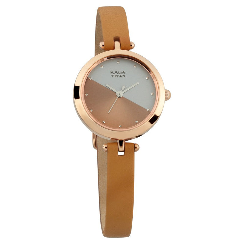 Titan Raga Viva Rose Gold Dial Women Watch With Leather Strap