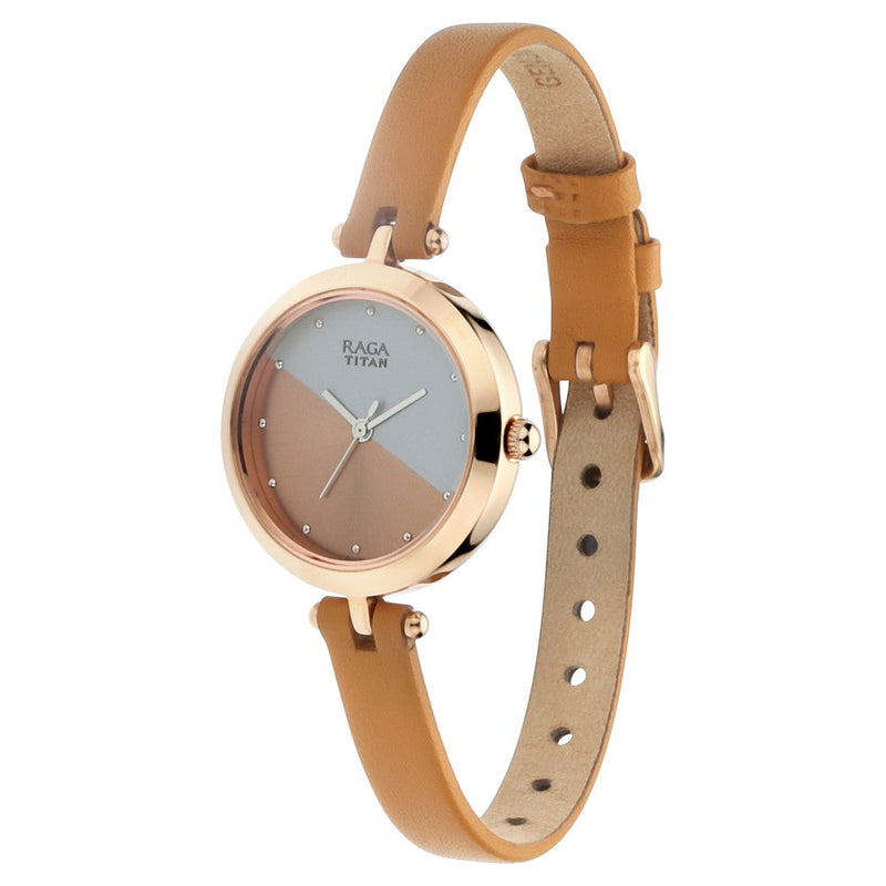 Titan Raga Viva Rose Gold Dial Women Watch With Leather Strap