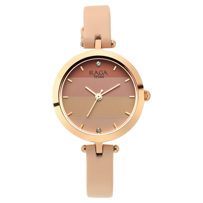 Titan Raga Viva Pink Dial Analog Leather Strap watch for Women