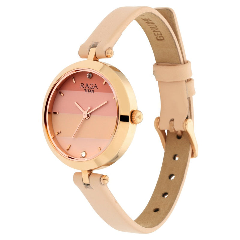 Titan Raga Viva Pink Dial Analog Leather Strap watch for Women