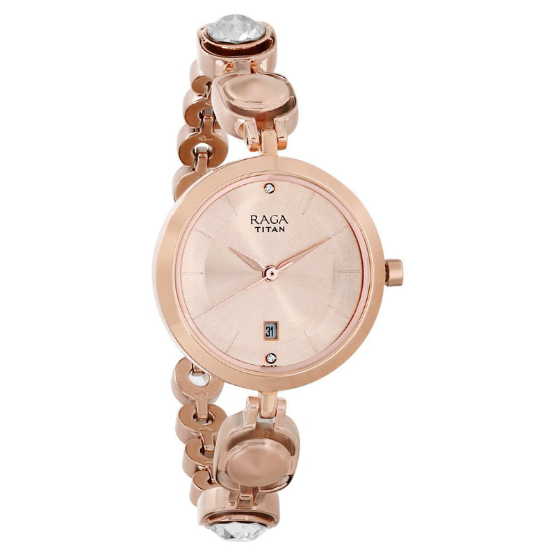 Titan Raga Viva Rose Gold Dial Analog with Date Metal Strap watch for Women