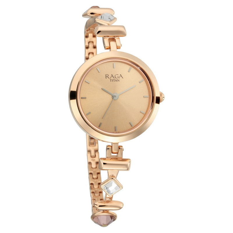 Titan Raga Facets Rose Gold Dial Women Watch With Stainless Steel Strap