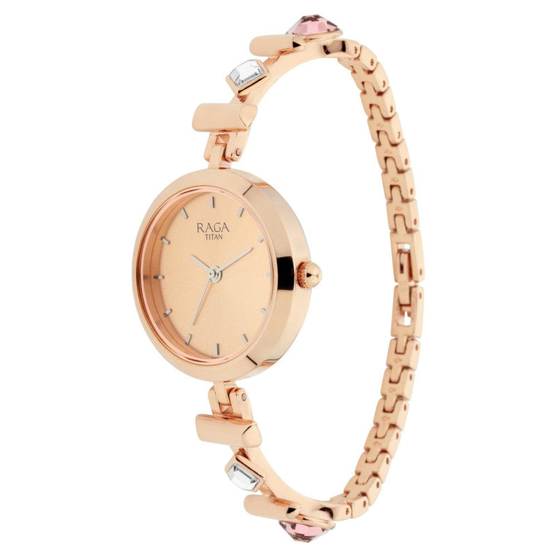 Titan Raga Facets Rose Gold Dial Women Watch With Stainless Steel Strap