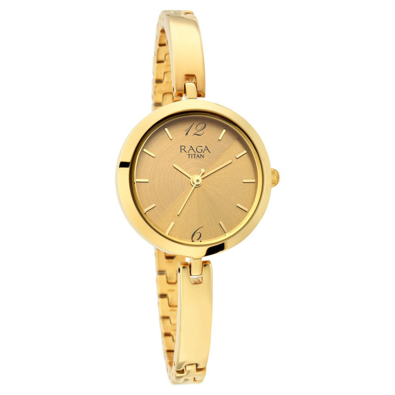 Titan Raga Viva Golden Dial Analog Metal Strap Watch for Women