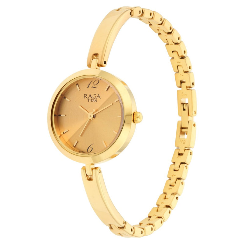 Titan Raga Viva Golden Dial Analog Metal Strap Watch for Women