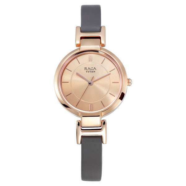 Titan Raga Viva Rose Gold Dial Analog Leather Strap watch for Women