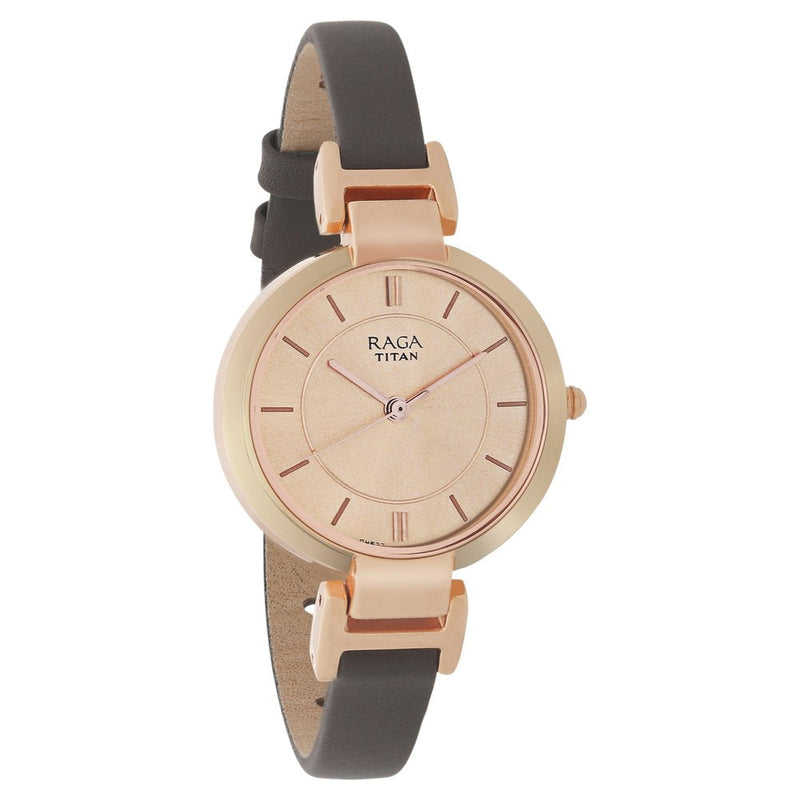 Titan Raga Viva Rose Gold Dial Analog Leather Strap watch for Women