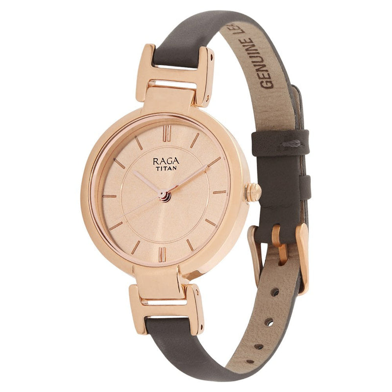 Titan Raga Viva Rose Gold Dial Analog Leather Strap watch for Women