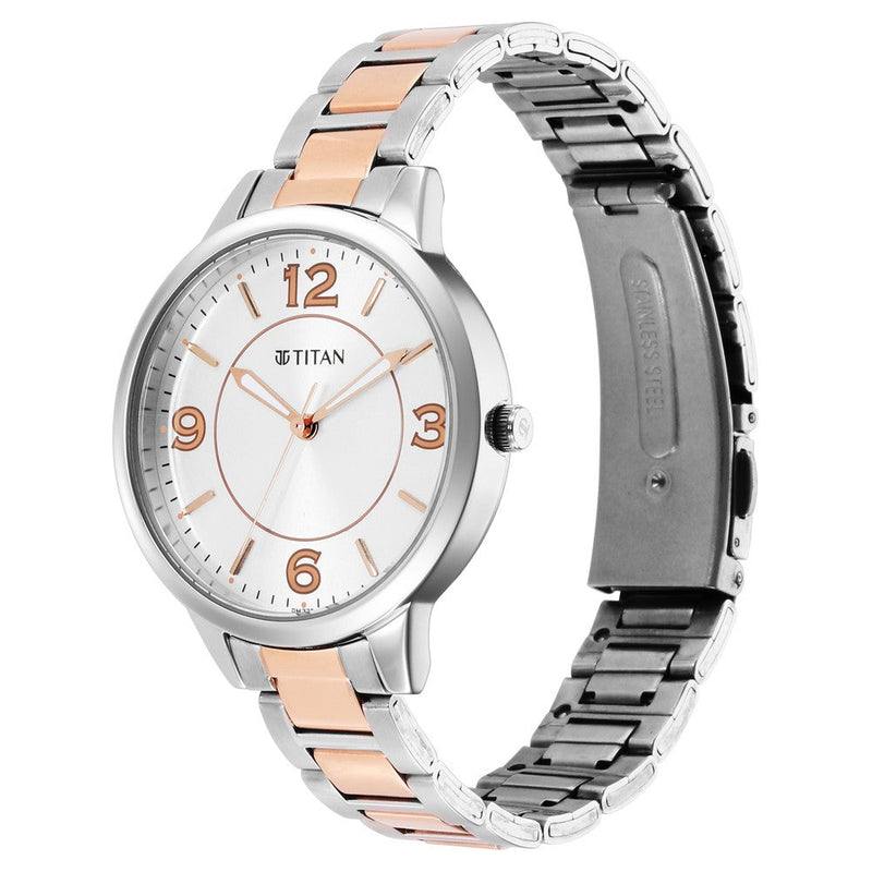 Titan Trendsetters Silver White Dial Analog Stainless Steel Strap Watch for Women