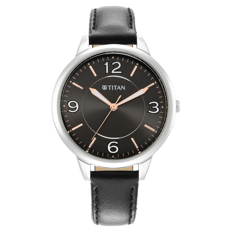 Titan Trendsetters Anthracite Dial Analog Leather Strap watch for Women