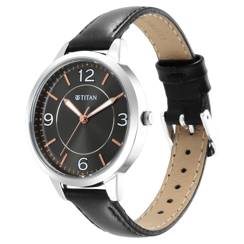 Titan Trendsetters Anthracite Dial Analog Leather Strap watch for Women