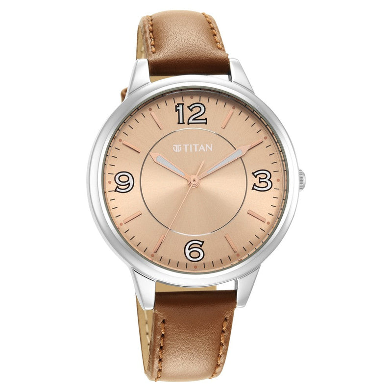 Titan Trendsetters Light Rose Gold Dial Analog Leather Strap watch for Women