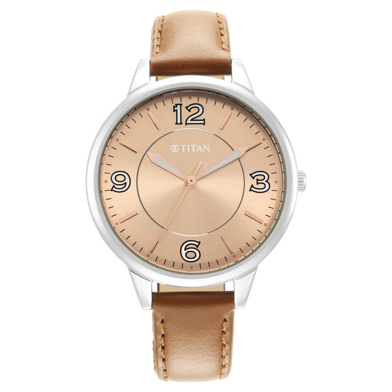 Titan Trendsetters Light Rose Gold Dial Analog Leather Strap watch for Women