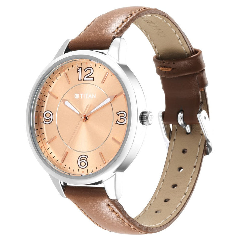 Titan Trendsetters Light Rose Gold Dial Analog Leather Strap watch for Women