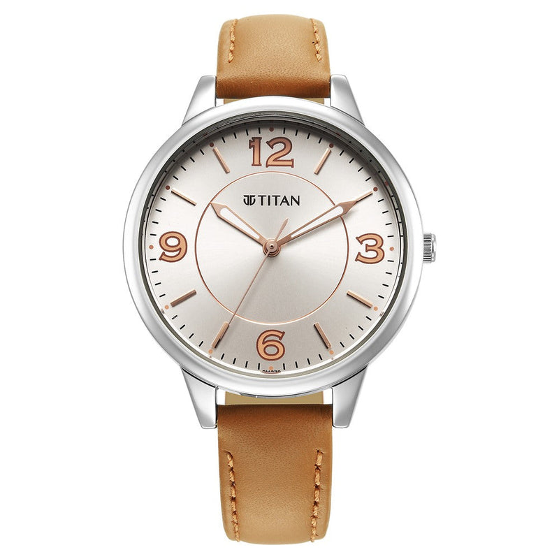 Titan Urban Silver White Dial Analog Leather Strap watch for Women