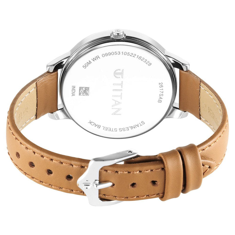 Titan Urban Silver White Dial Analog Leather Strap watch for Women