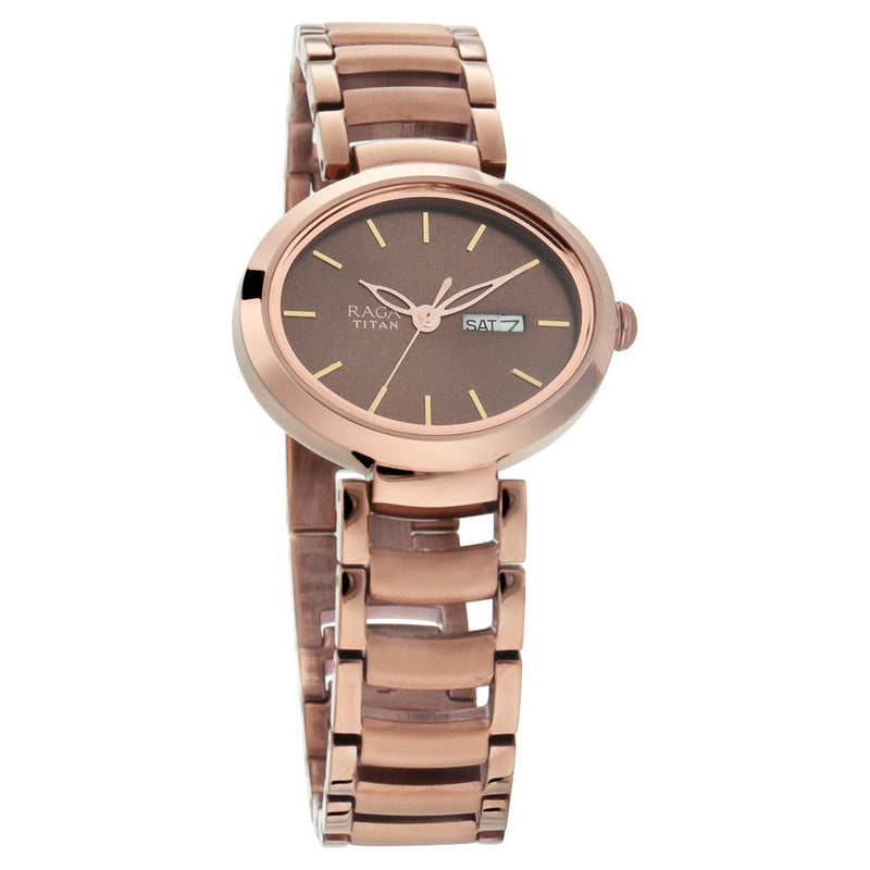 Titan Raga Viva Brown Dial Analog with Day and Date Metal Strap Watch for Women