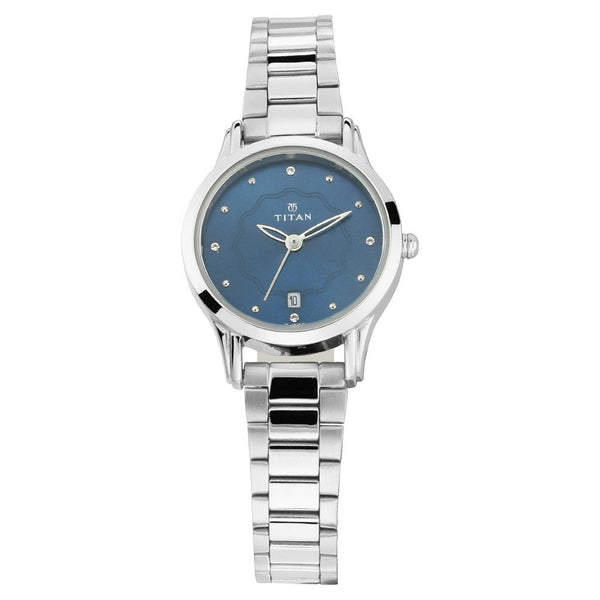 Titan Quartz Analog with Date Blue Dial Metal Strap Watch for Women