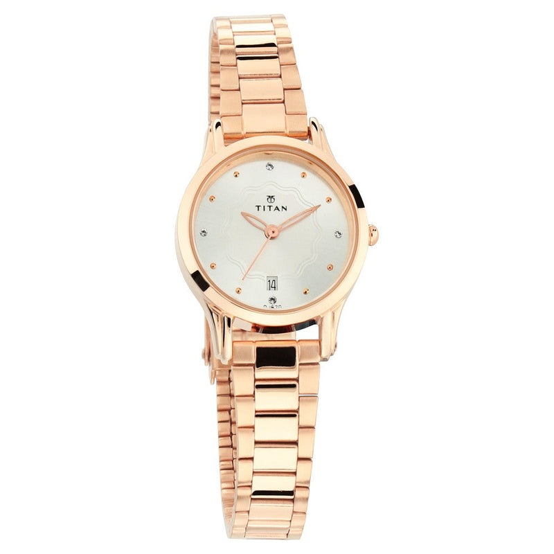 Titan Quartz Analog with Date Silver Dial Metal Strap Watch for Women