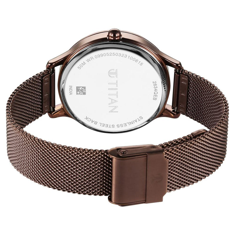 Titan Purple Glam It Up Brown Dial Analog with Date Stainless Steel Strap Watch for Women