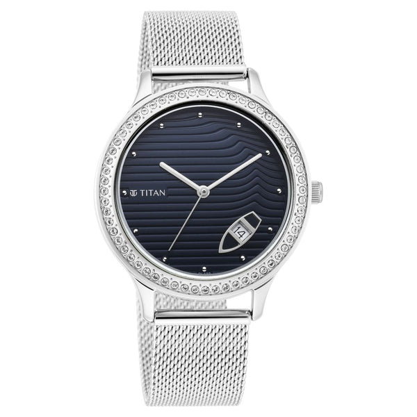 Titan Wander Dark Blue Dial Analog Stainless Steel Strap watch for Women