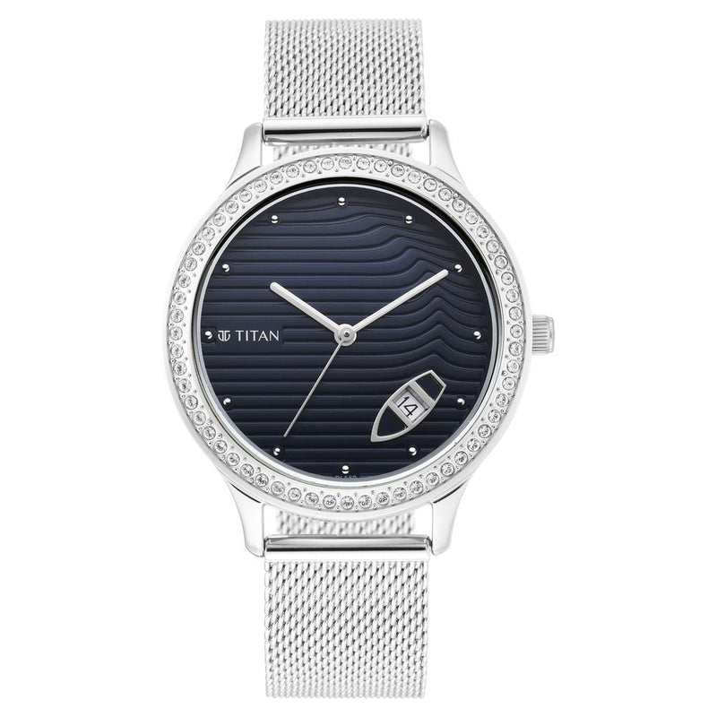 Titan Wander Dark Blue Dial Analog Stainless Steel Strap watch for Women