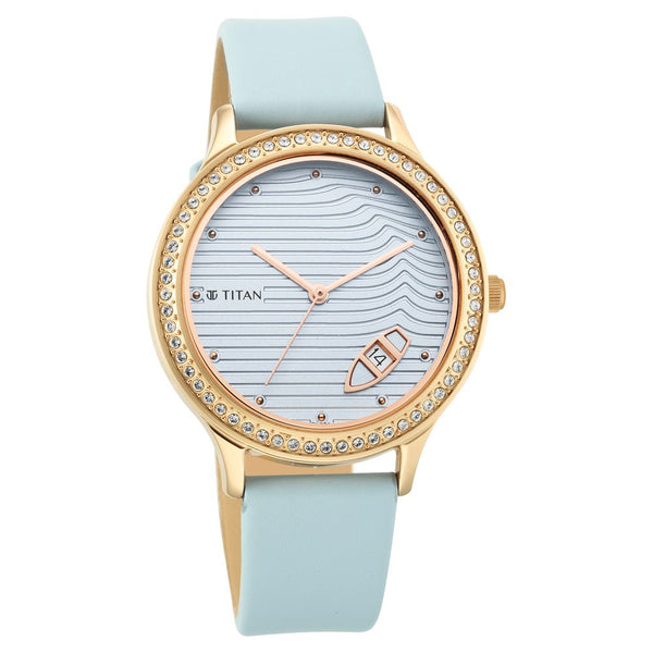 Titan Wander Blue Dial Women Watch With Leather Strap