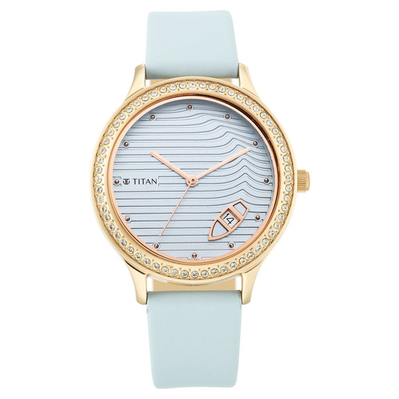 Titan Wander Blue Dial Women Watch With Leather Strap