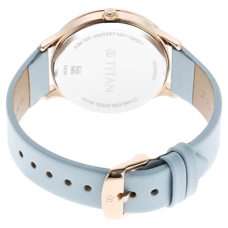 Titan Wander Blue Dial Women Watch With Leather Strap