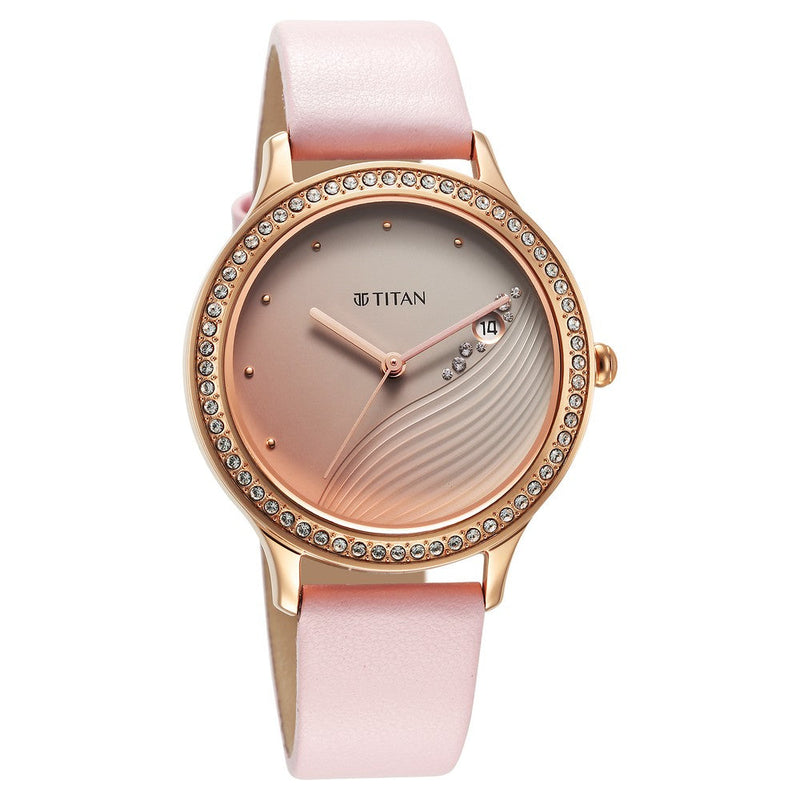 Titan Purple Glam It Up Pink Dial Analog Strap Watch for Women