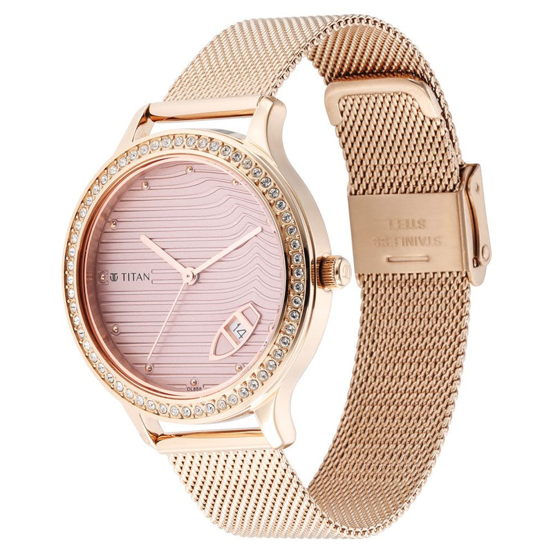 Titan Wander Light Brown Dial Analog Stainless Steel Strap Watch for Women