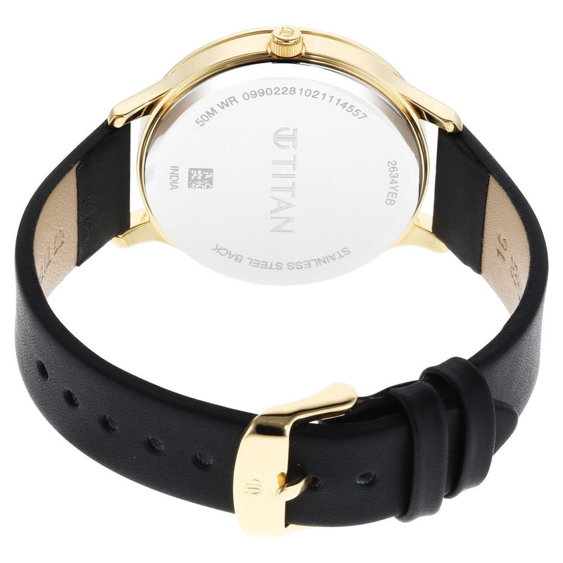 Titan Wander Black Dial Women Watch With Leather Strap