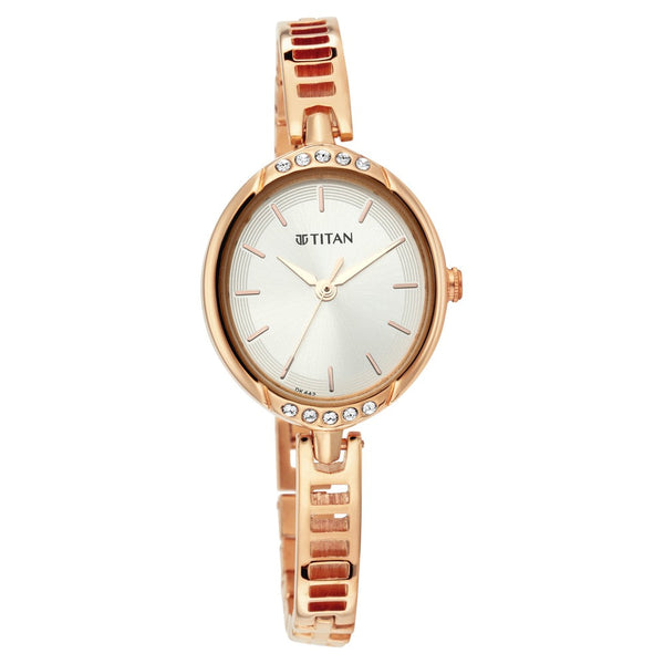 Titan Quartz Analog Silver Dial Metal Strap Watch for Women