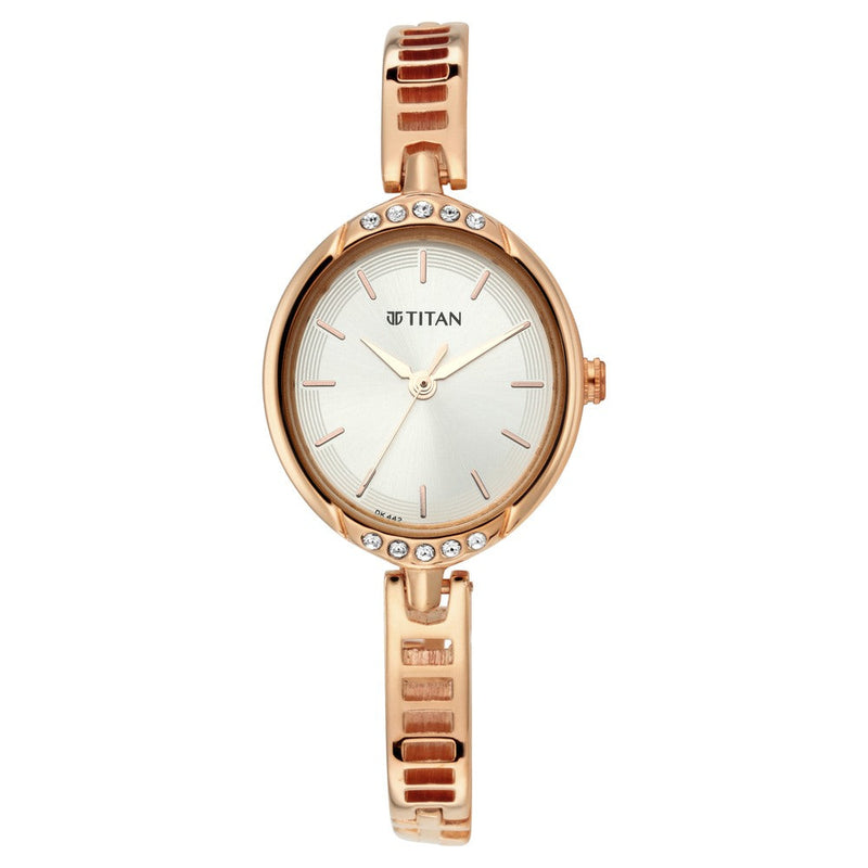 Titan Quartz Analog Silver Dial Metal Strap Watch for Women